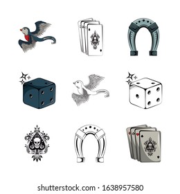 bundle of tatoos images icons vector illustration design