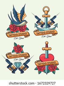 bundle of tattoos studio images artistics vector illustration design