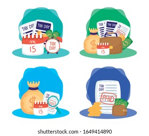 conjunto de iconos de conjuntos de días de impuestos diseño de ilustración vectorial