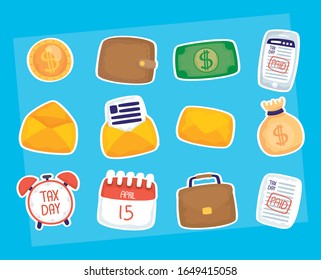 conjunto de iconos de conjuntos de días de impuestos diseño de ilustración vectorial