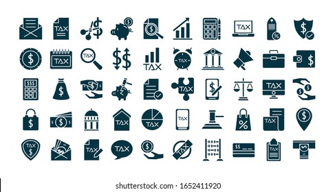 bundle of taxes set silhouette style icons vector illustration design