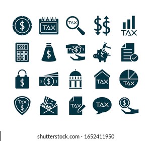 bundle of taxes set silhouette style icons vector illustration design
