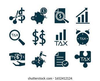 conjunto de impuestos conjunto iconos de estilo de silueta ilustración vectorial diseño