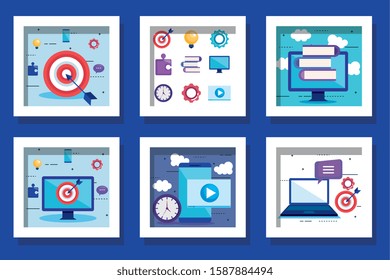 bundle of teamwork set icons vector illustration design