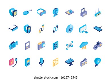 bundle of technology devices icons vector illustration design