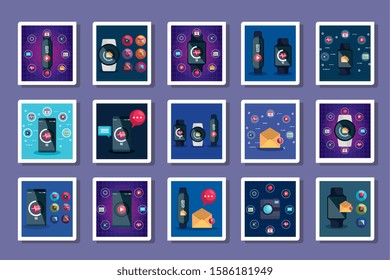 bundle of technology gadget with set icons vector illustration design