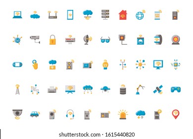 bundle technology internet set icons desing, vector illustration