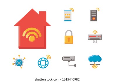 bundle technology internet set icons desing, vector illustration