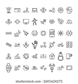 A Bundle of technology related  icons set with various symbols and elements in a doodle style