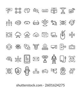 A Bundle of technology related  icons set with various symbols and elements in a doodle style
