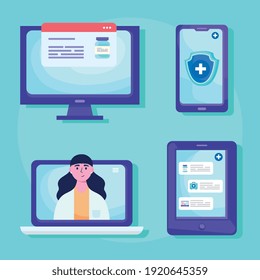 bundle of telemedicine set icons vector illustration design