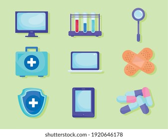 bundle of telemedicine set icons vector illustration design