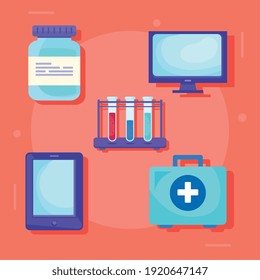 Paket von Telemedizinset-Symbolen Vektorgrafik-Design