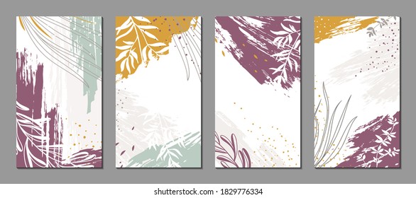 Bundle of templates for social media posts, stories, banners, covers, greeting cards, branding design. Abstract floral vector backgrounds with organic shapes, plants. Modern illustrations with texture