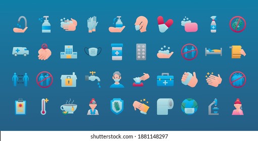 bundle of ten covid19 prevention set icons vector illustration design