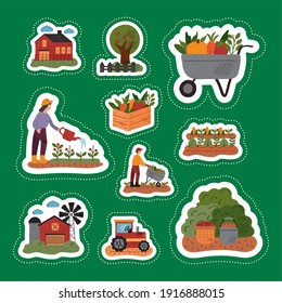bundle of ten farm and agriculture set icons in green background vector illustration design