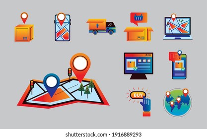 bundle of ten online delivery service set icons vector illustration design