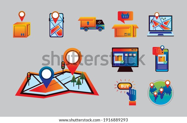 bundle of ten online delivery service set icons\
vector illustration\
design