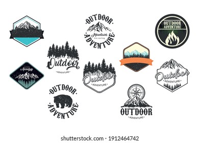 bundle of ten outdoor adventure letterings emblems vector illustration design