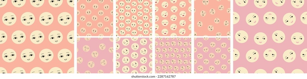 Bundle of ten patterns, cartoon shapes. Endless texture, bright colorful composition
