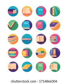 bundle of text books block style icons vector illustration design