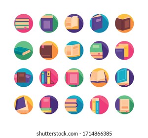 bundle of text books block style icons vector illustration design