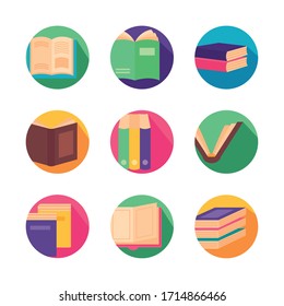 bundle of text books block style icons vector illustration design