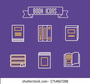 bundle of text books block style icons vector illustration design
