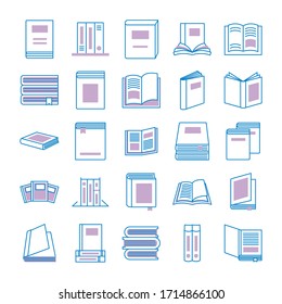 bundle of text books line style icons vector illustration design