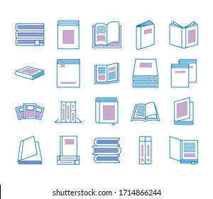 bundle of text books line style icons vector illustration design