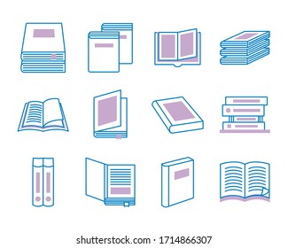 bundle of text books line style icons vector illustration design