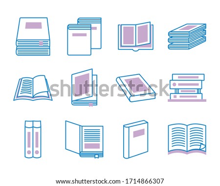 bundle of text books line style icons vector illustration design