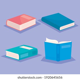 bundle of text books literature icons vector illustration design