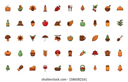 bundle of thanksgiving set icons vector illustration design