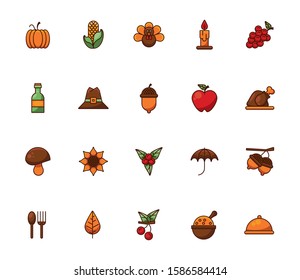bundle of thanksgiving set icons vector illustration design