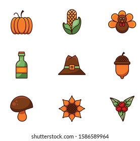 bundle of thanksgiving set icons vector illustration design