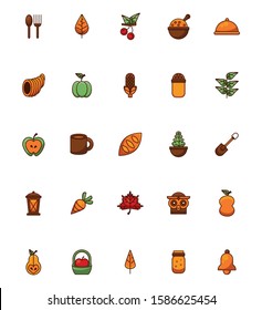 bundle of thanksgiving set icons vector illustration design