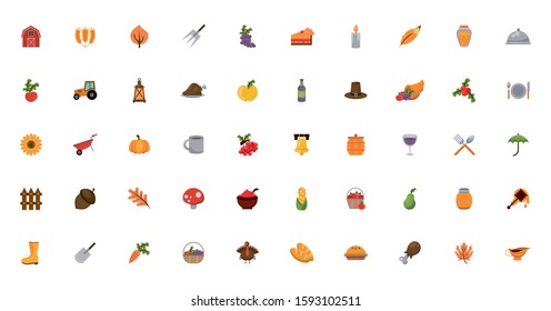 bundle of thanksgiving set icons vector illustration design