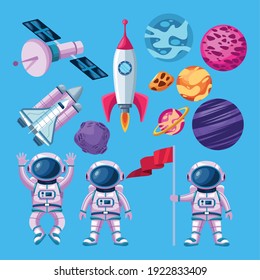 bundle of thirteen space set icons vector illustration design
