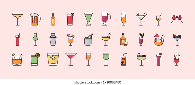 bundle of thirty cocktails set icons vector illustration design