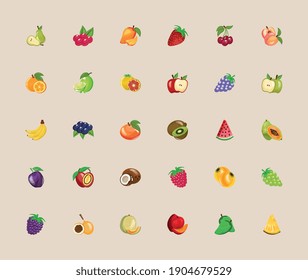 bundle of thirty fresh fruits set icons vector illustration design