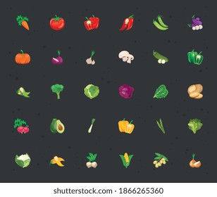 conjunto de treinta legumbres conjunto iconos vectorial diseño