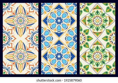 bundle of three art italian ceramic backgrounds vector illustration design