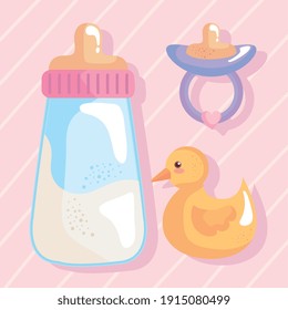 conjunto de tres iconos de juego de ducha de bebé diseño de ilustración vectorial
