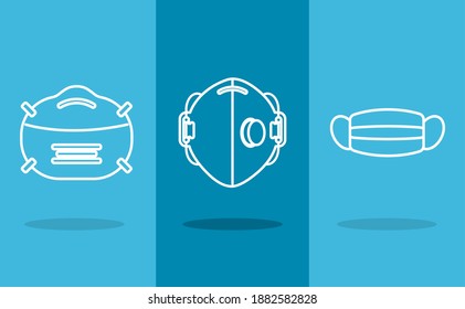 bundle of three medical face masks set icons vector illustration design
