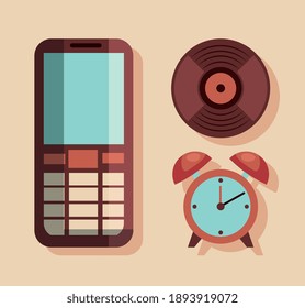 bundle of three retro devices set icons vector illustration design