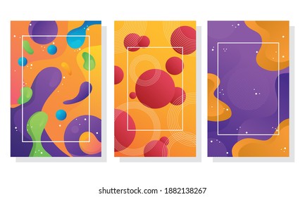 bundle of three vivid color flow backgrounds vector illustration design