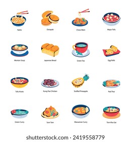Bundle of Traditional Cuisines Flat Icons 

