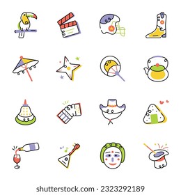 Bundle of Traditional Objects Sketchy Icons 

