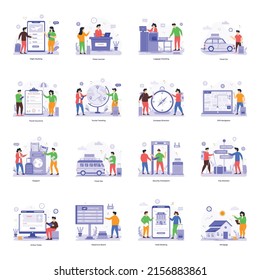 Conjunto de ilustraciones planas de viaje 

